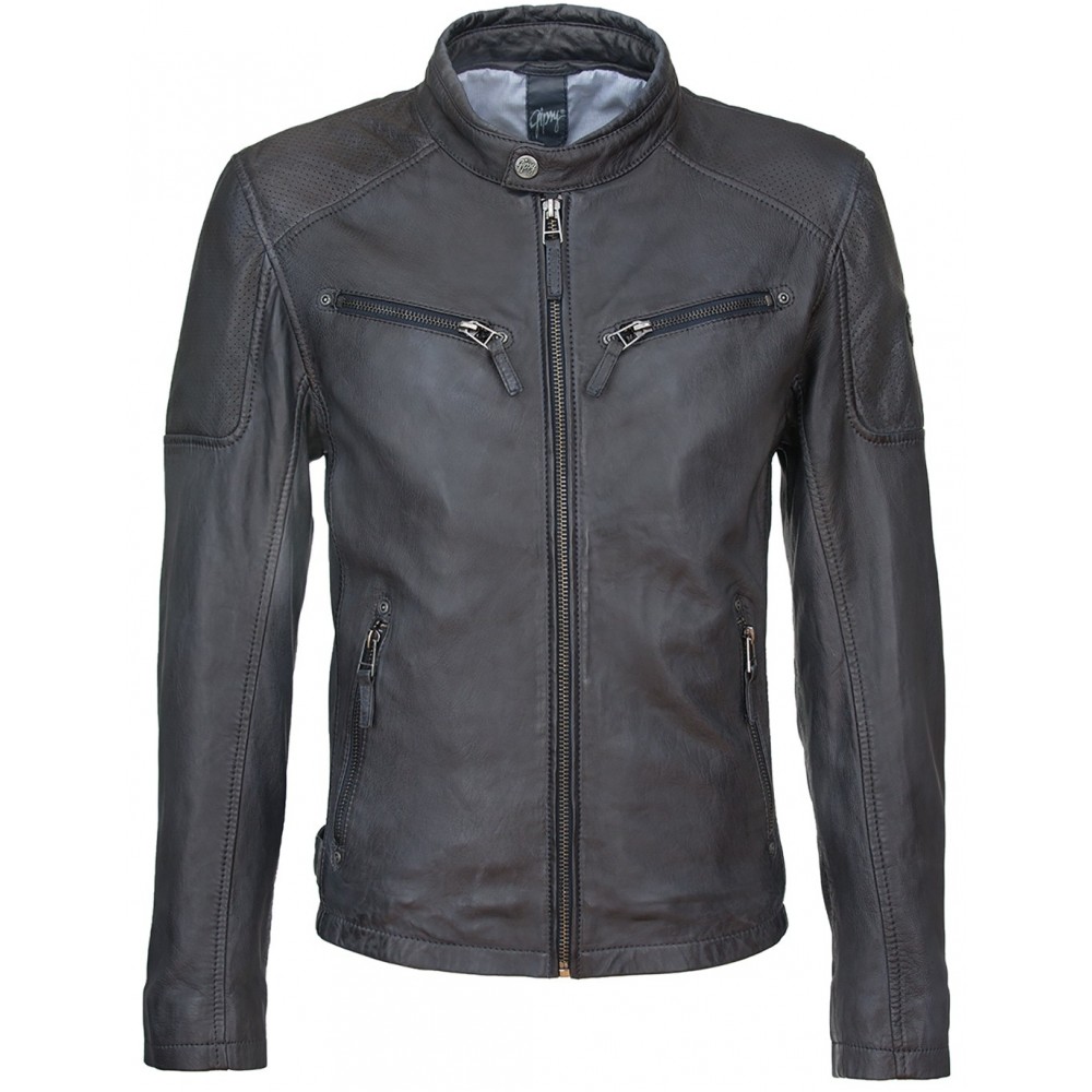 Geaca de Piele Naturala Barbati Gipsy Negru Bleumarin Marc LAKEV - readytowear