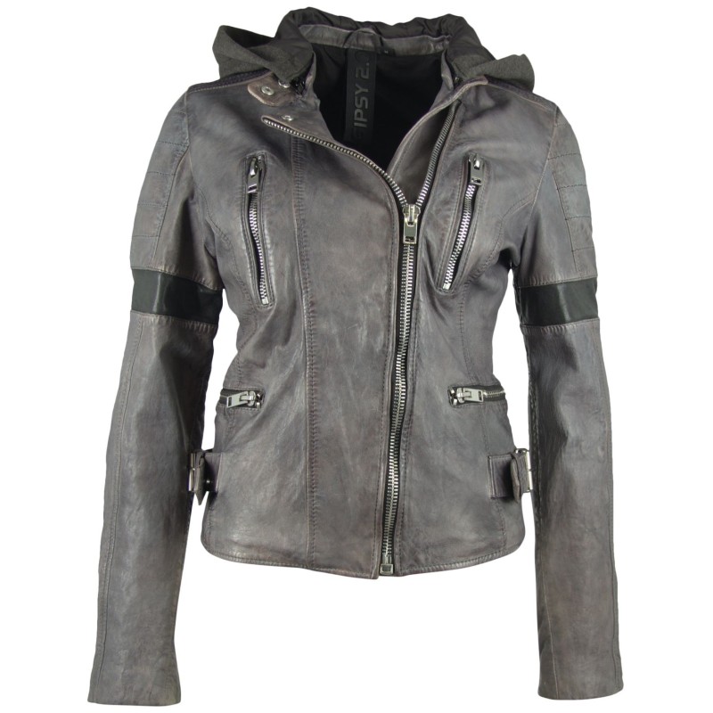 Geaca de Piele Naturala Dama Gipsy Gri Inchis Megyn SF LASOV – IMBRACAMINTE
