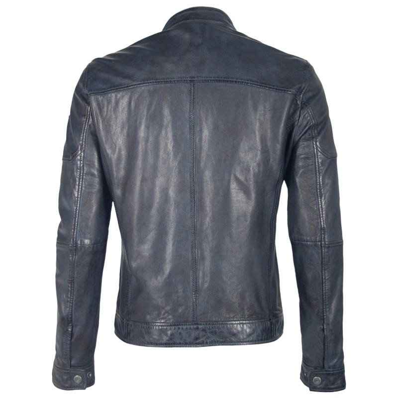 Geaca de Piele Naturala Barbati Gipsy Bleumarin Inchis Milow NSLV – IMBRACAMINTE