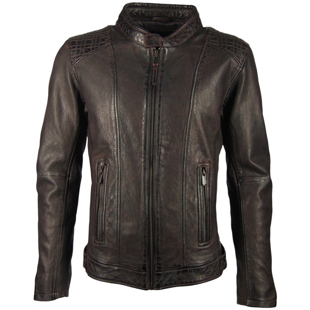 Męska kurtka skórzana Gipsy Ciemnobrązowy Księżyc LACHIV - readytowear