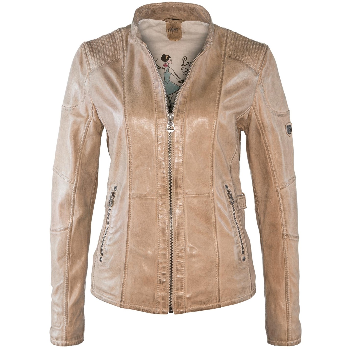 Geaca de Piele Naturala Dama Gipsy Bej Nadja LAMIV – IMBRACAMINTE