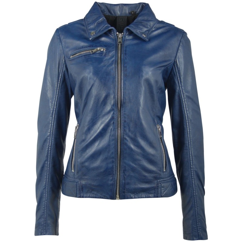 Geaca de Piele Naturala Dama Gipsy Albastra Nera W18 SF LAVIV – IMBRACAMINTE