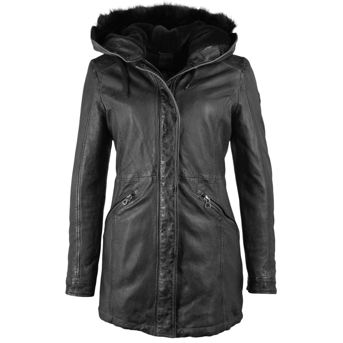 Geaca Lunga de Piele Naturala Dama Gipsy Grafit Inchis Oona LANOV W – IMBRACAMINTE