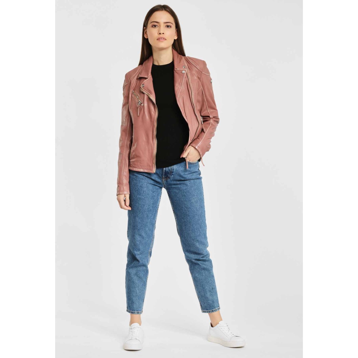 Geaca de Piele Naturala Dama Gipsy Roz Prafuit PGG LABAGV – IMBRACAMINTE