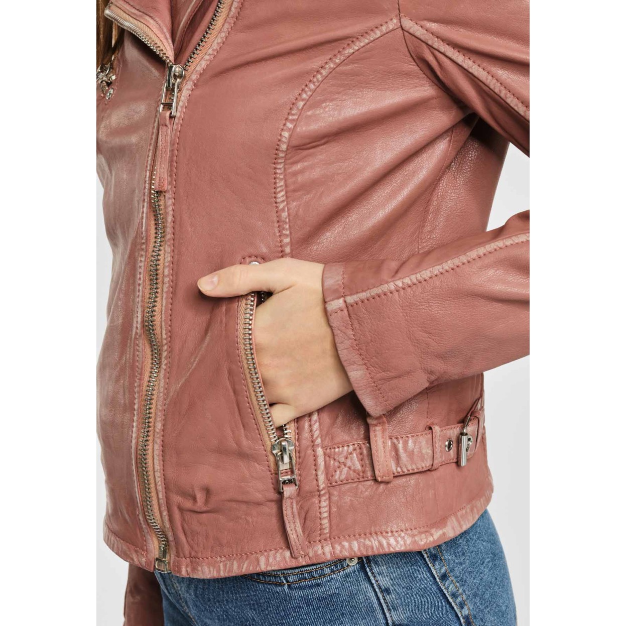 Geaca de Piele Naturala Dama Gipsy Roz Prafuit PGG LABAGV – IMBRACAMINTE