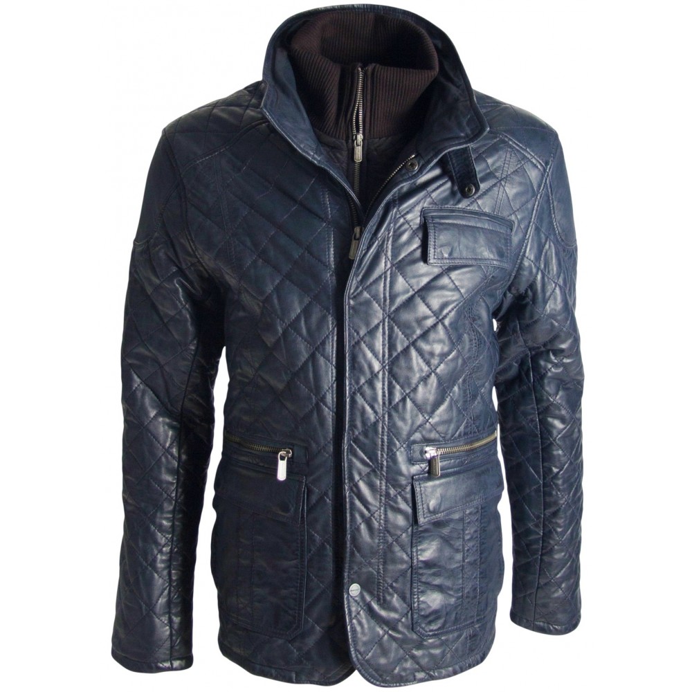Geaca Lunga de Piele Barbati Deercraft Bleumarin Rime LNBV W geci de piele - readytowear.ro