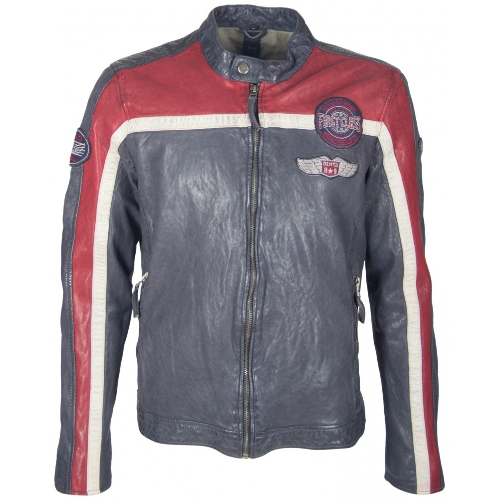 Geaca de Piele Naturala Barbati Gipsy Bleumarin/Rosu Rylan LACAV Geaca de Piele Naturala Barbati Gipsy Bleumarin/Rosu Rylan LACAV - readytowear.ro