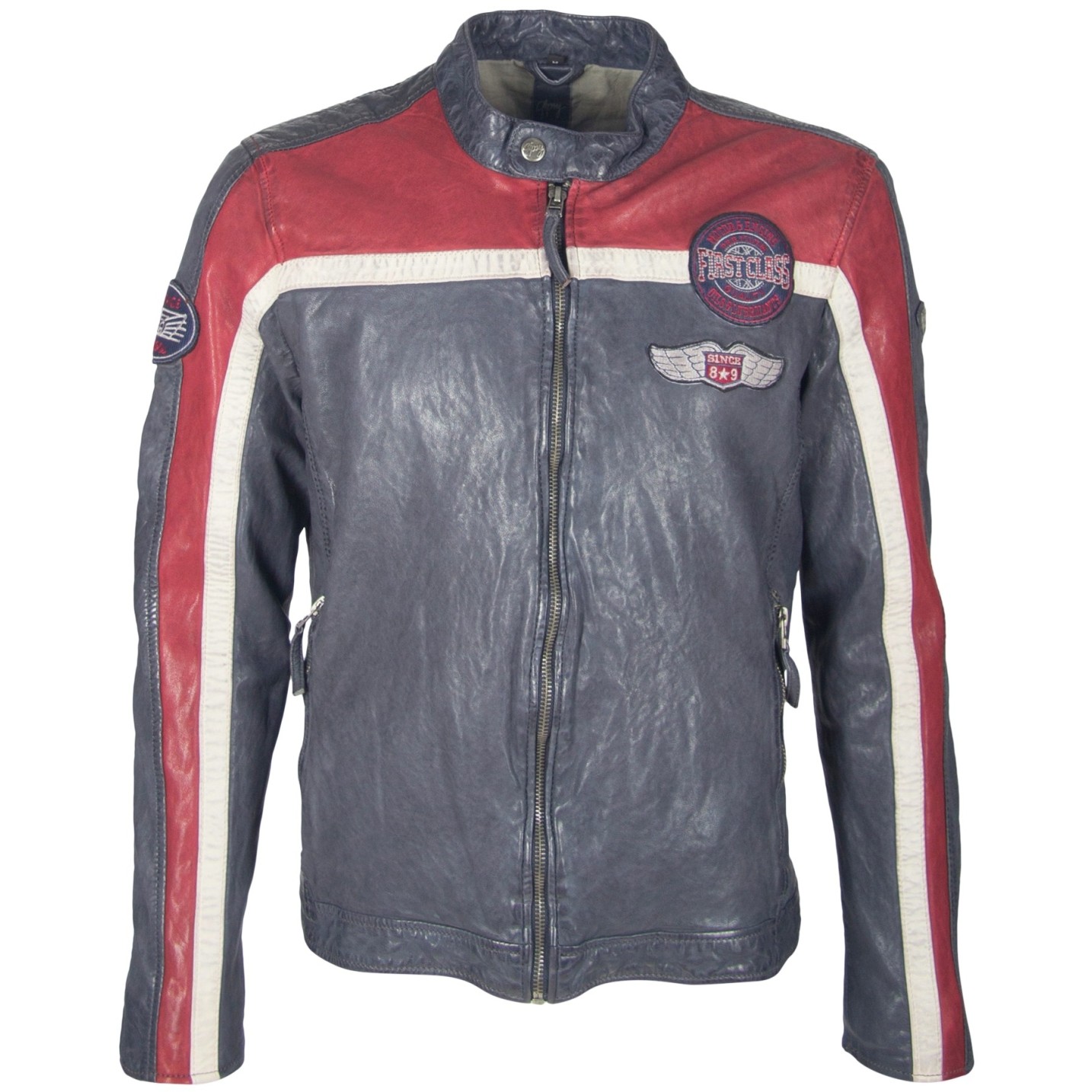 Geaca de Piele Naturala Barbati Gipsy Bleumarin/Rosu Rylan LACAV – IMBRACAMINTE