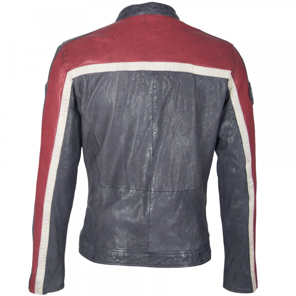 Geaca de Piele Naturala Barbati Gipsy Bleumarin/Rosu Rylan LACAV Geaca de Piele Naturala Barbati Gipsy Bleumarin/Rosu Rylan LACAV - readytowear.ro