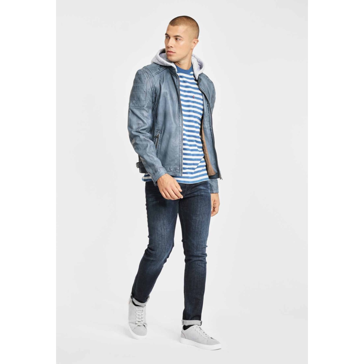 Geaca de Piele Barbati Gipsy Albastru Deschis Rylo LAKEV – Black Friday