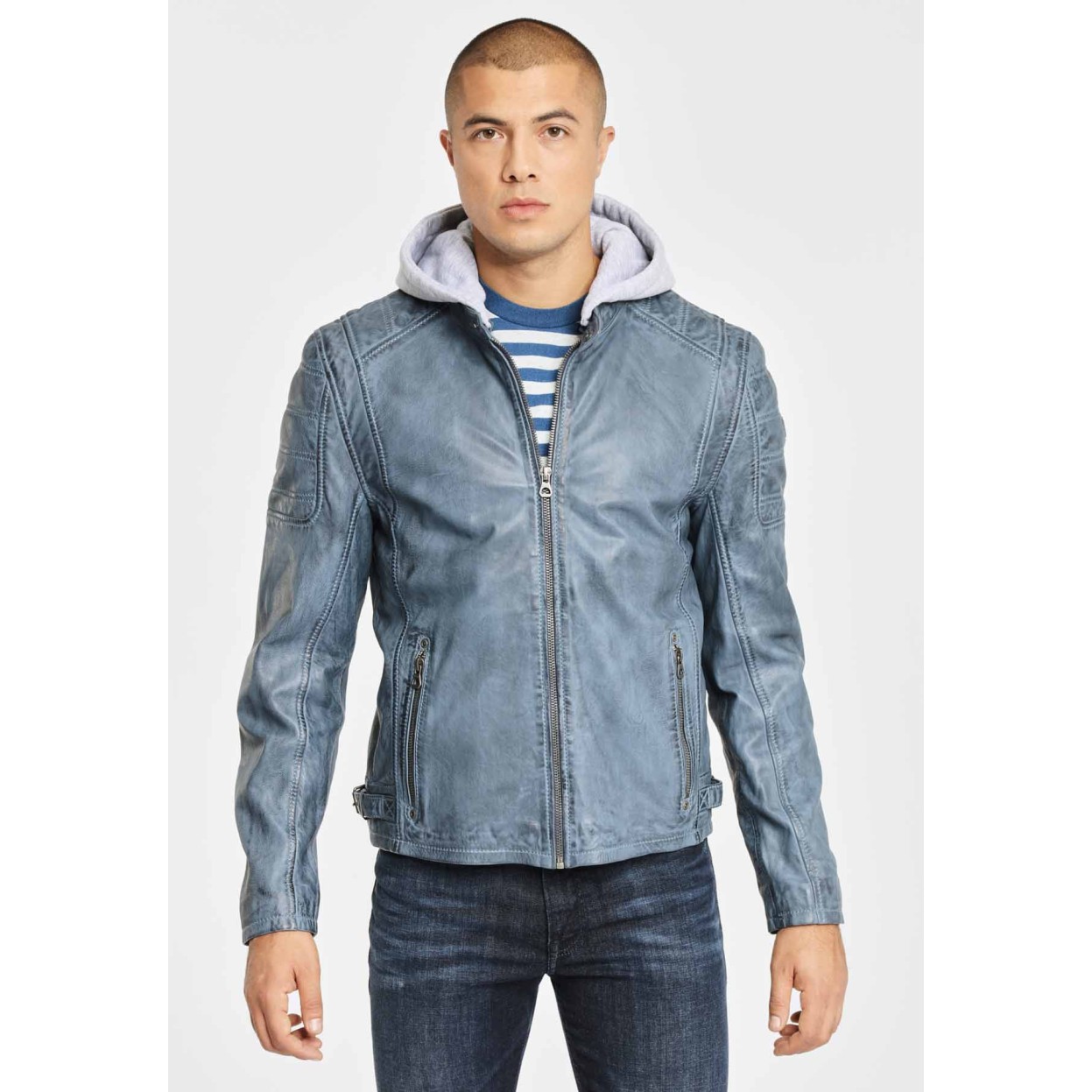Geaca de Piele Barbati Gipsy Albastru Deschis Rylo LAKEV – Black Friday