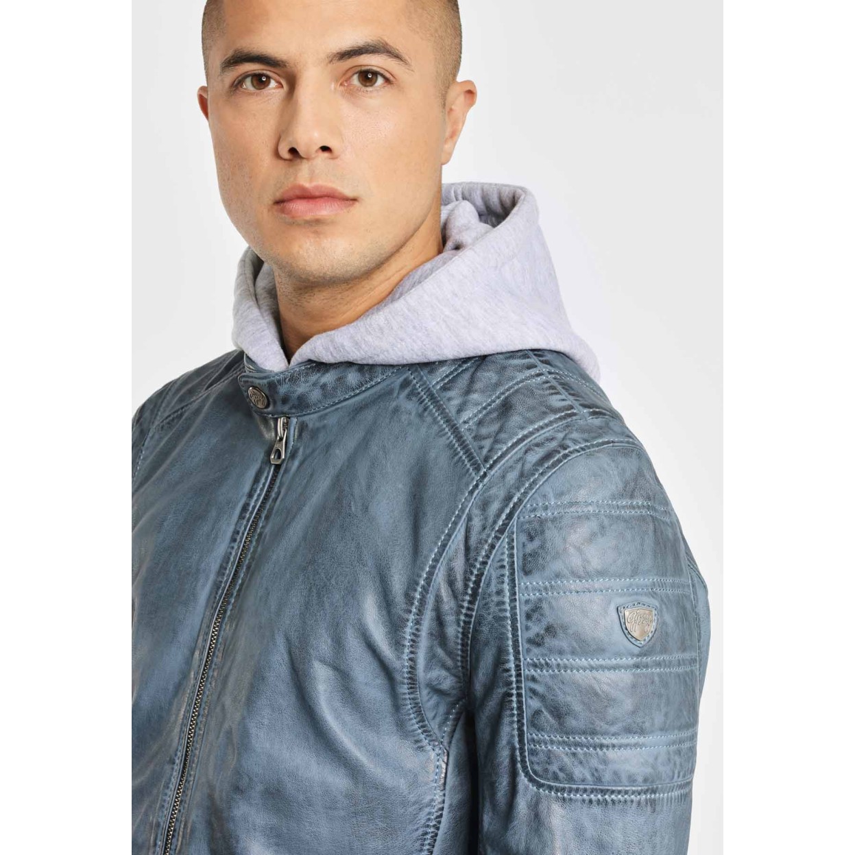 Geaca de Piele Barbati Gipsy Albastru Deschis Rylo LAKEV – IMBRACAMINTE