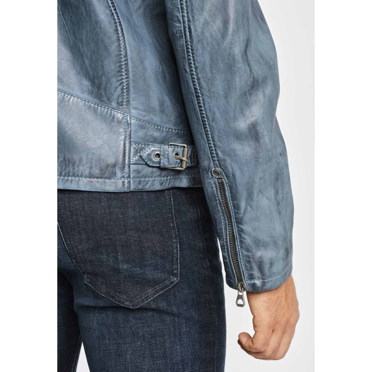 Geaca de Piele Barbati Gipsy Albastru Deschis Rylo LAKEV – IMBRACAMINTE