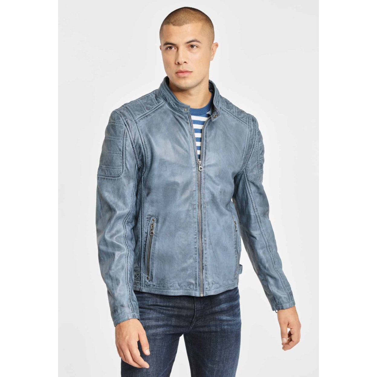 Geaca de Piele Barbati Gipsy Albastru Deschis Rylo LAKEV – IMBRACAMINTE