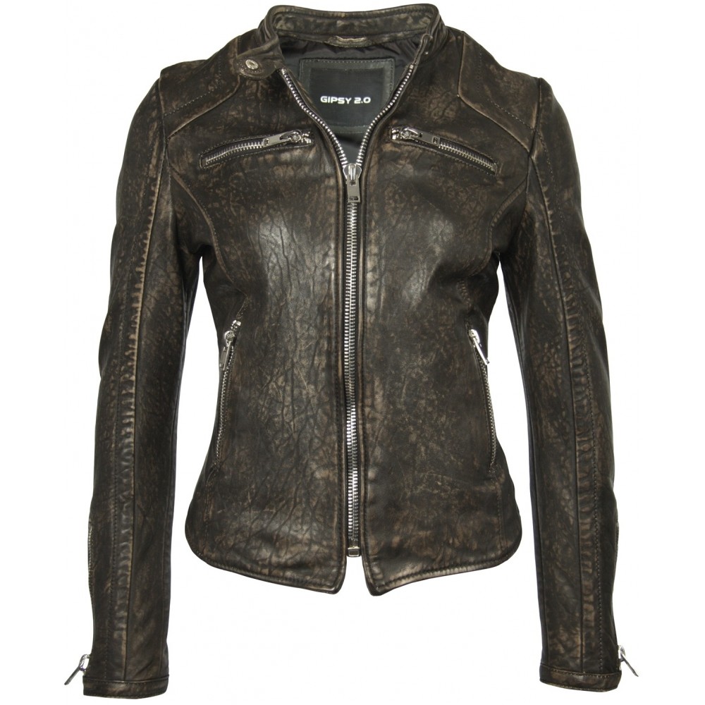 Geaca din Piele Naturala Dama Gipsy Neagra Vintage Sanaa SF LAWAV - readytowear