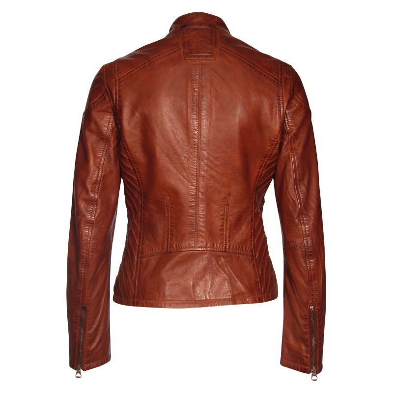 Geaca de Piele Naturala Dama Gipsy Coniac Inchis Sashi LATREV – IMBRACAMINTE