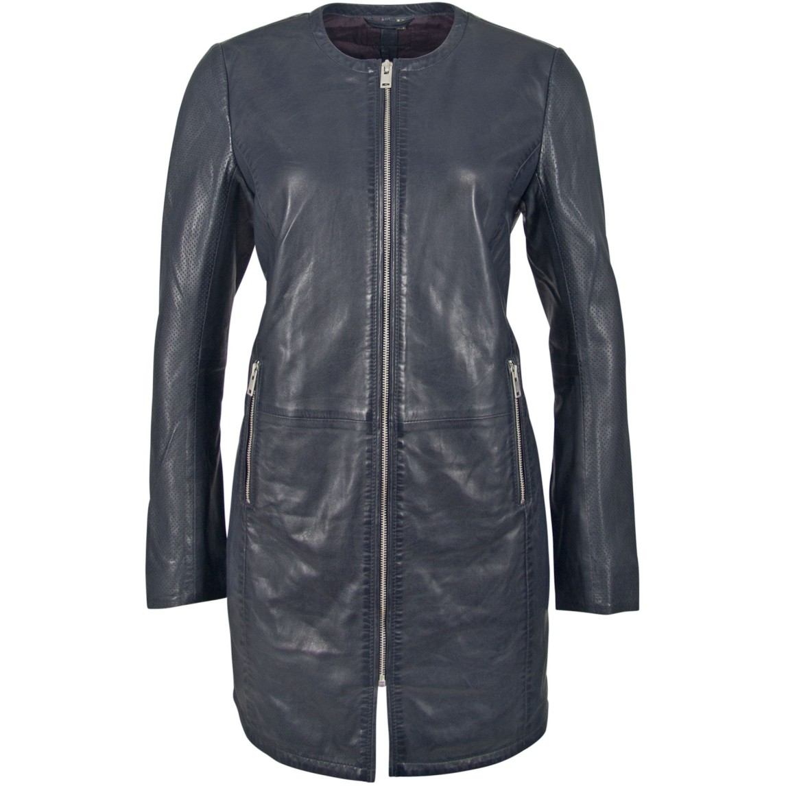 Geaca Lunga de Piele Naturala Dama Gipsy Bleumarin Sea LRPEV – IMBRACAMINTE