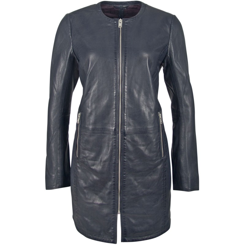 Geaca Lunga de Piele Naturala Dama Gipsy Bleumarin Sea LRPEV – IMBRACAMINTE