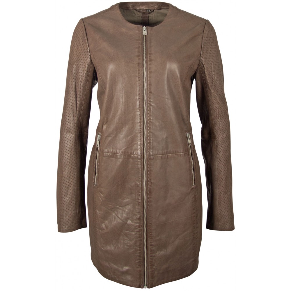 Geaca Lunga de Piele Naturala Dama Gipsy Gri Sea LRPEV - readytowear