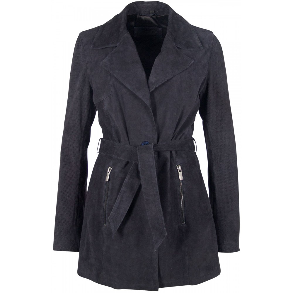 Długa damska kurtka ze skóry naturalnej Gipsy granatowa, sezon ZNL - readytowear