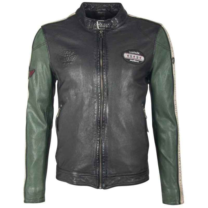 Geaca de Piele Naturala Barbati Gipsy Negru/Verde Seldon SF LACAV – IMBRACAMINTE