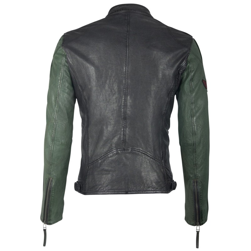 Geaca de Piele Naturala Barbati Gipsy Negru/Verde Seldon SF LACAV – IMBRACAMINTE