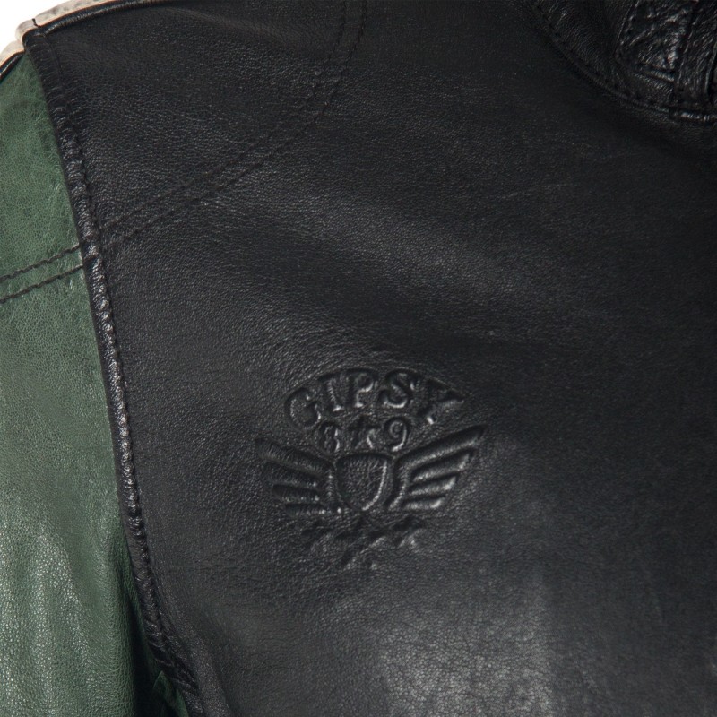 Geaca de Piele Naturala Barbati Gipsy Negru/Verde Seldon SF LACAV – IMBRACAMINTE