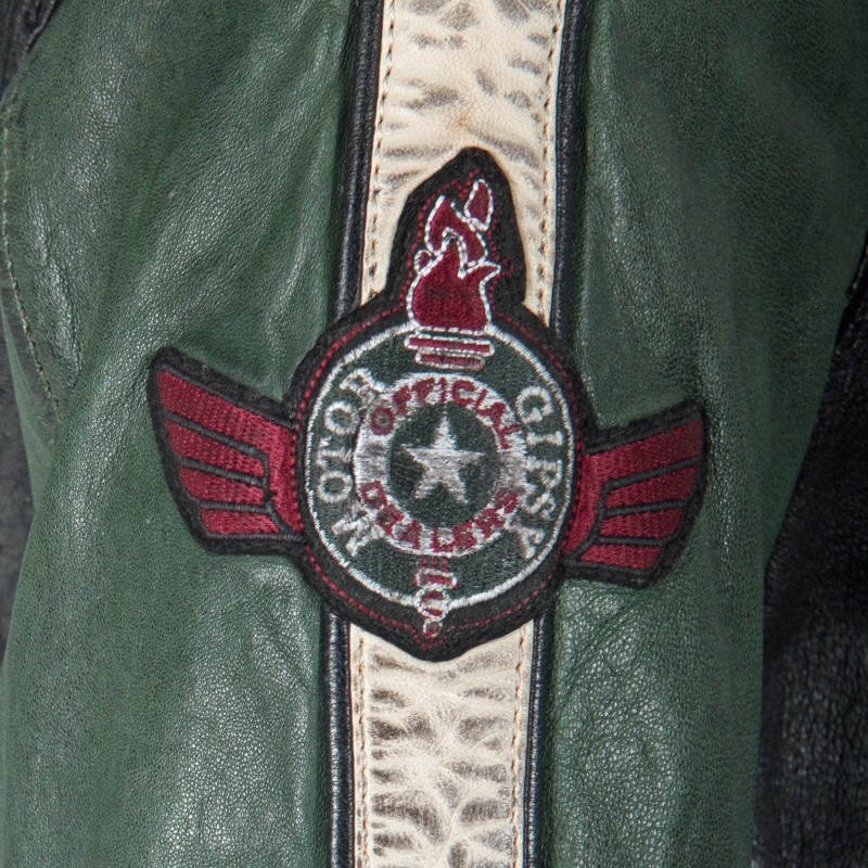 Geaca de Piele Naturala Barbati Gipsy Negru/Verde Seldon SF LACAV – IMBRACAMINTE