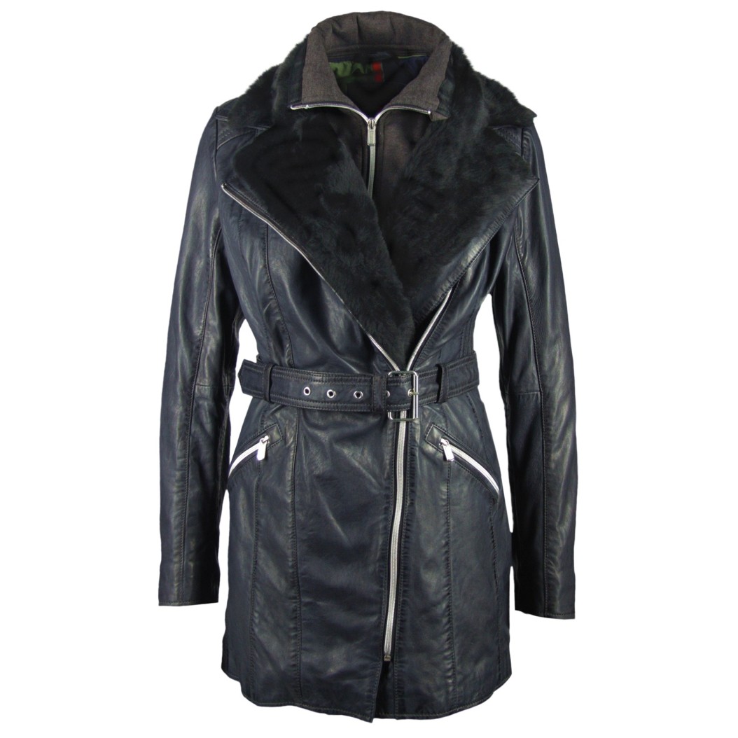 Geaca Lunga de Piele Naturala Dama Gipsy Bleumarin Shallow NSLONTV W – IMBRACAMINTE