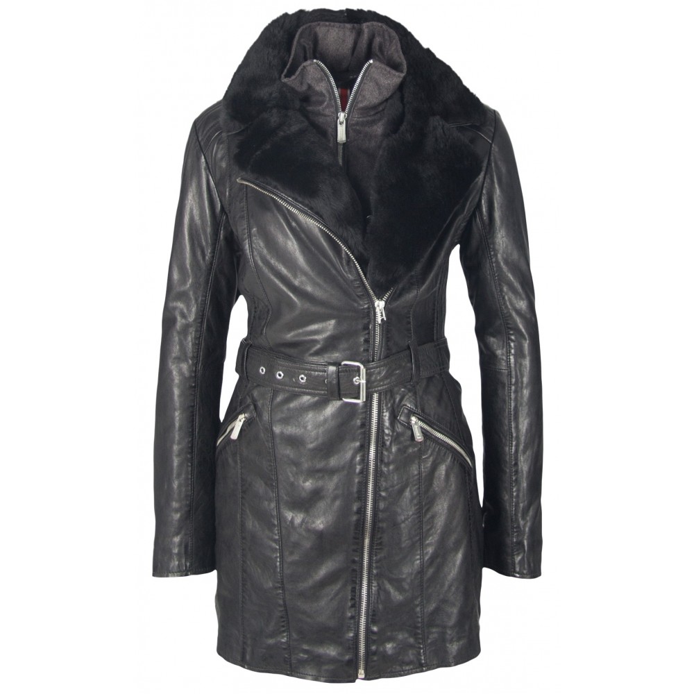 Geaca Lunga de Piele Naturala Dama Gipsy Neagra Shallow NSLONTV W Geaca Lunga de Piele Naturala Dama Gipsy Neagra Shallow NSLONTV W - readytowear