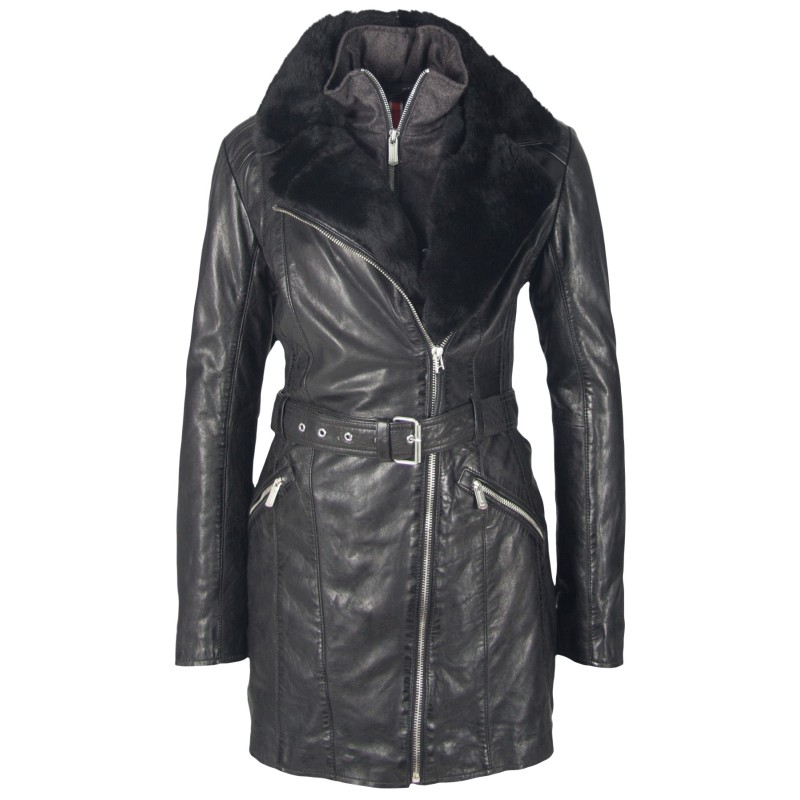 Geaca Lunga de Piele Naturala Dama Gipsy Neagra Shallow NSLONTV W – IMBRACAMINTE