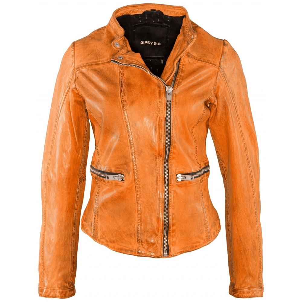 Geaca de Piele Naturala Dama Gipsy Portocalie Shea SF LAWOV Geaca de Piele Naturala Dama Gipsy Portocalie Shea SF LAWOV - readytowear