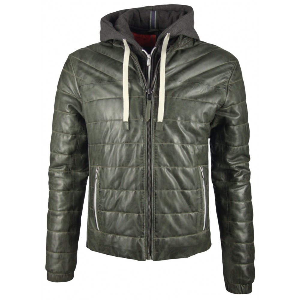 Geaca de Piele Naturala Barbati Gipsy Verde Inchis Snow LNBV W - readytowear