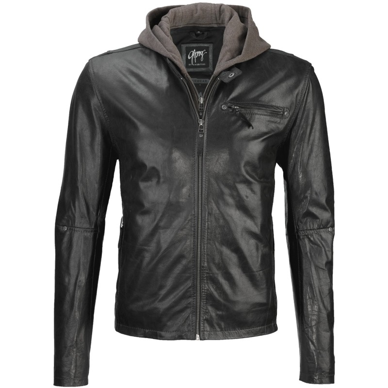 Geaca de Piele Naturala Barbati Gipsy Neagra Spike LACRUV – IMBRACAMINTE