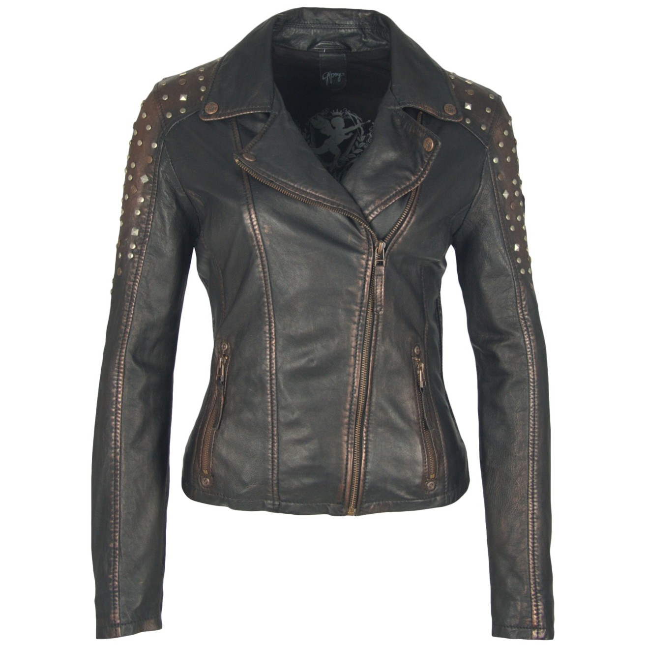 Geaca de Piele Naturala Dama Gipsy Negru Metalic Studdy W19 LARETV – IMBRACAMINTE