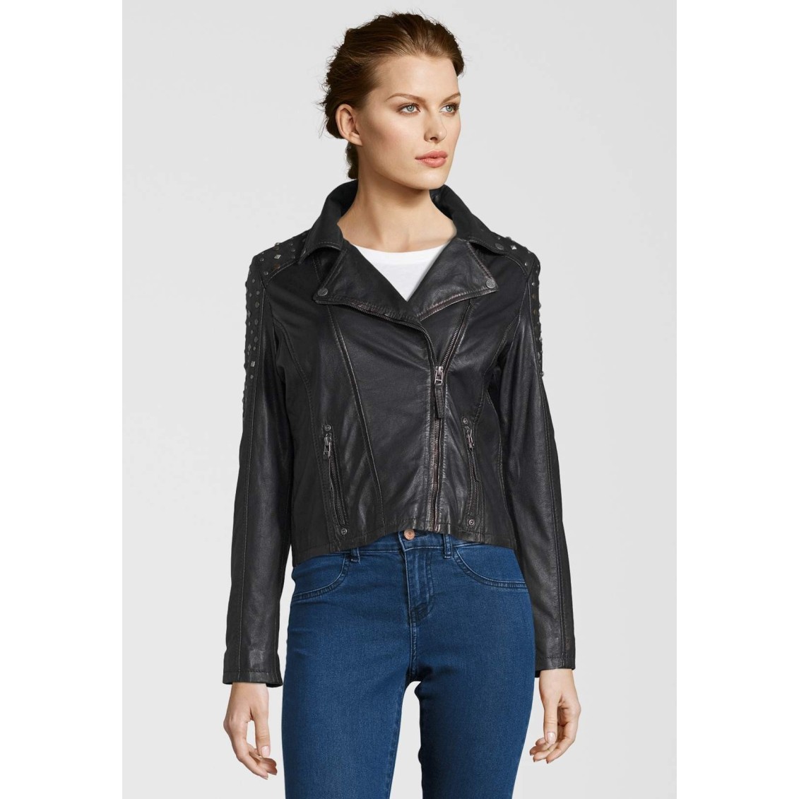 Geaca de Piele Naturala Dama Gipsy Negru Metalic Studdy W19 LARETV – IMBRACAMINTE