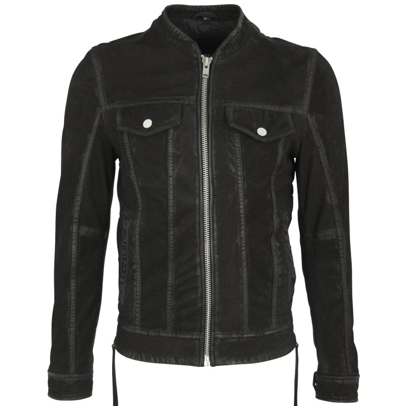 Geaca din Piele Naturala Intoarsa Barbati Gipsy Neagra Tades SF ZNUWV – IMBRACAMINTE