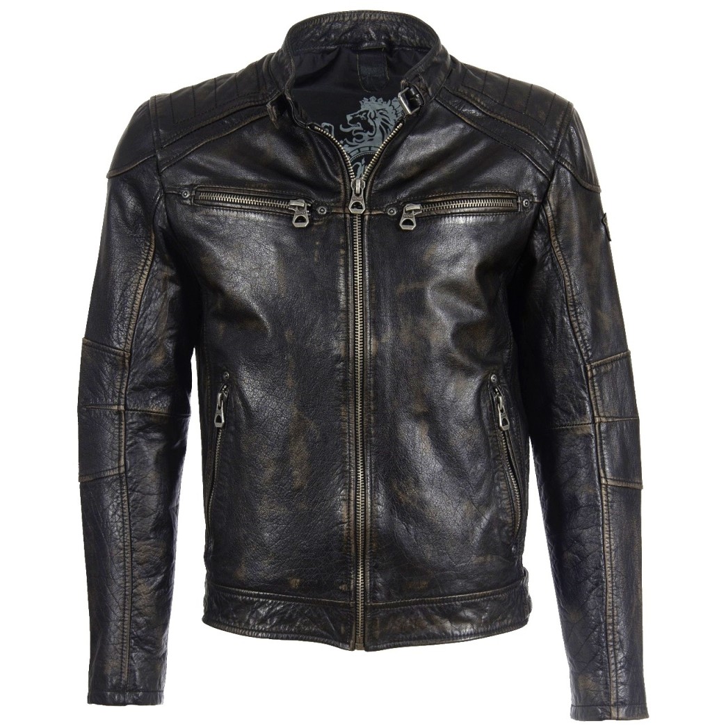 Geaca de Piele Naturala Barbati Gipsy Negru-Bej Vincent BASV – IMBRACAMINTE