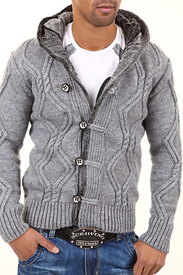 Jacheta-Cardigan Barbati Carisma Gri 7049 – IMBRACAMINTE — fotografia 3
