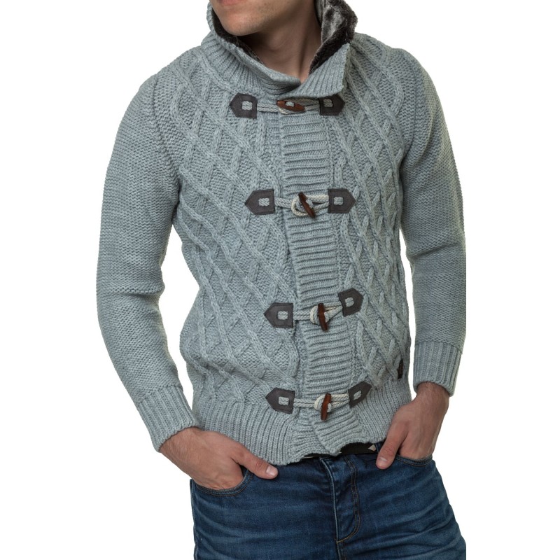 Jacheta-Pulover Tricotat Barbati Carisma Gri 7169 – IMBRACAMINTE