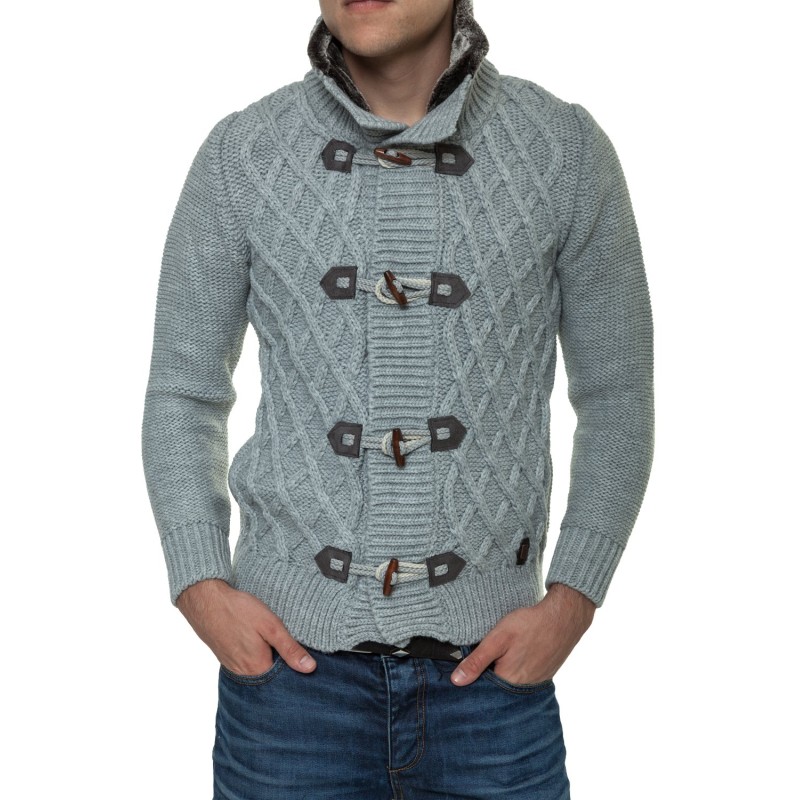 Jacheta-Pulover Tricotat Barbati Carisma Gri 7169 – IMBRACAMINTE
