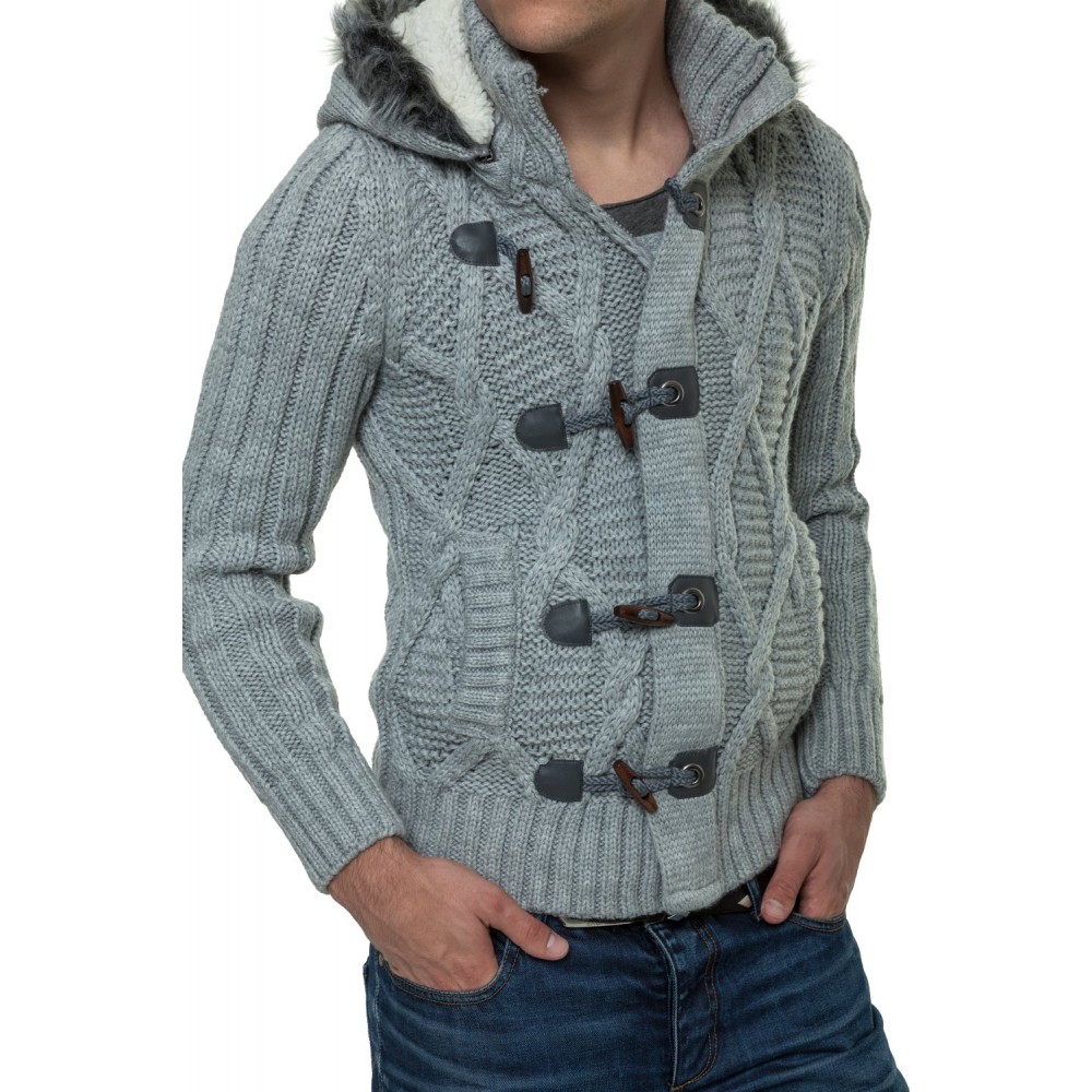 Jacheta-Pulover Tricotat Barbati Carisma Gri 7179 – IMBRACAMINTE