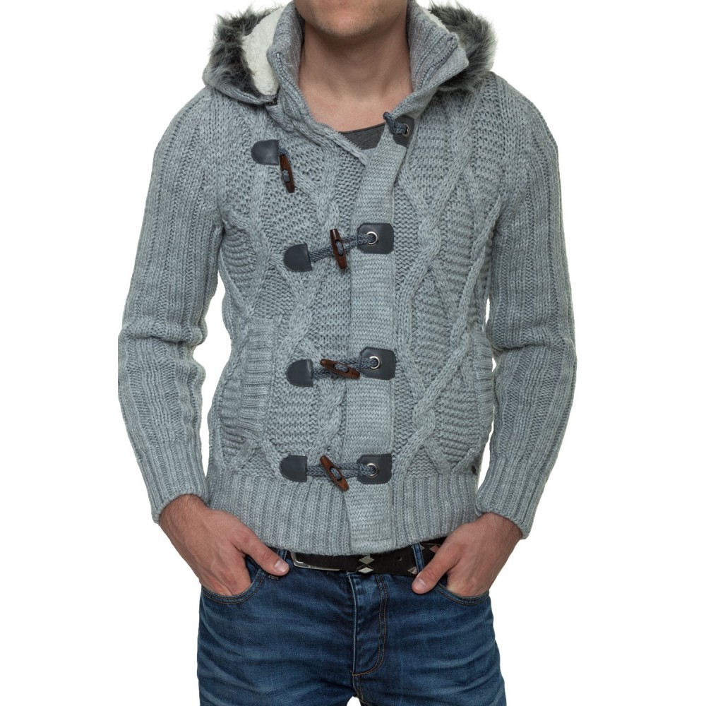 Jacheta-Pulover Tricotat Barbati Carisma Gri 7179 – IMBRACAMINTE