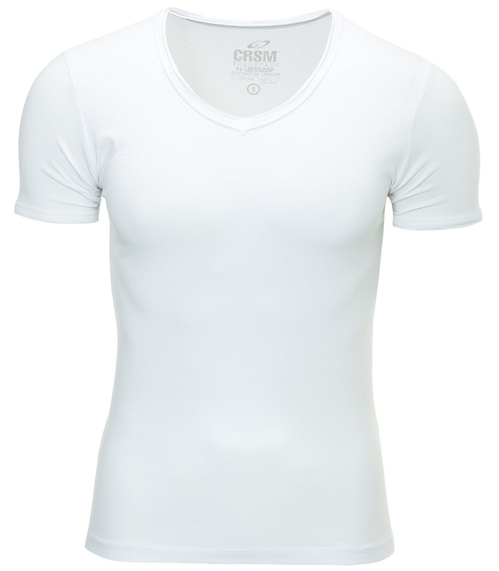 Tricou decoltat Barbati Carisma Alb 4066 Slim Fit