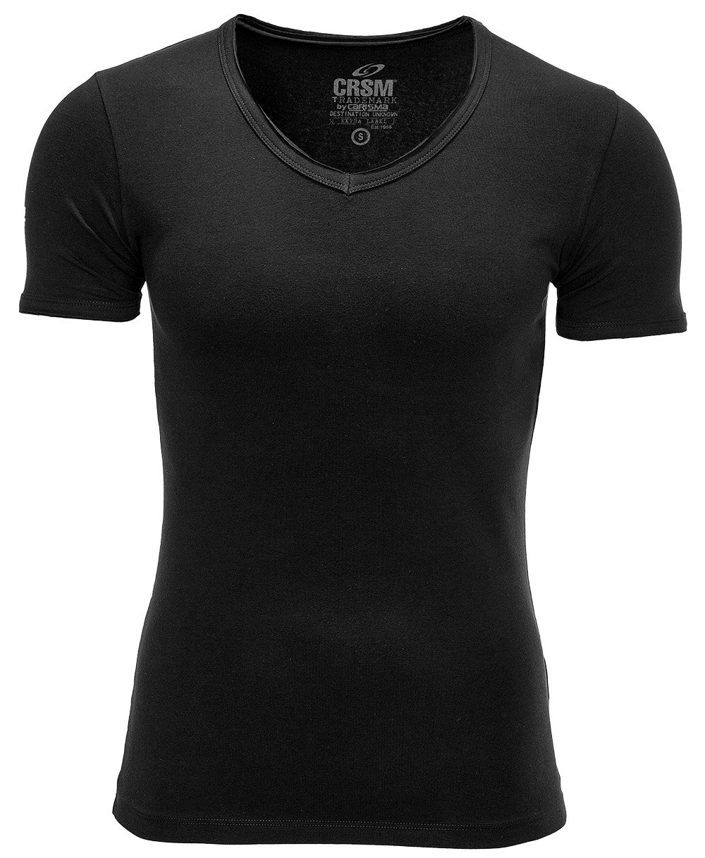 Tricou decoltat Barbati Carisma Negru 4066 Slim Fit